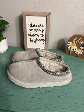 UGG Light Gray Suede Slip-On Shearling Mules